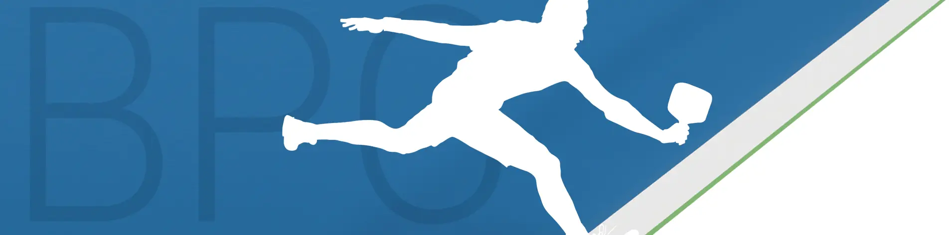 Pickleball Events Silhouette pickleball player banner with large acronym letters "BPC", which is an abbreviation for "Buxmont Pickleball Club".